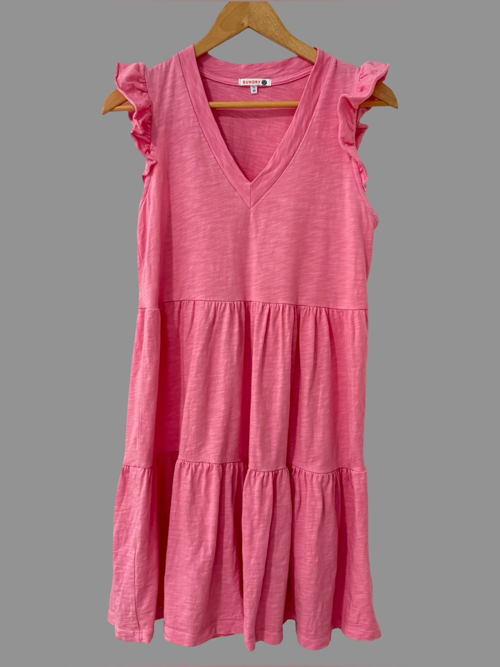 Sundry Pink V-neck Sleeveless Ruffle Detail Knee Length Summer Dress XS ($148)
